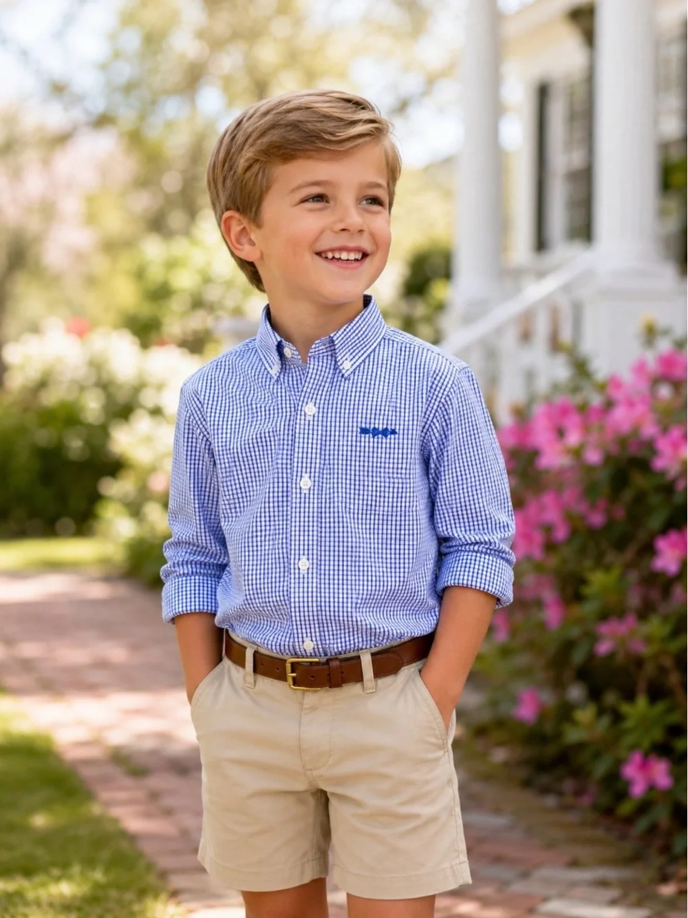 * Brown‎ Bowen & Co Boys Blue Gingham Button Down Shirt Size 4/5 NWT Preppy